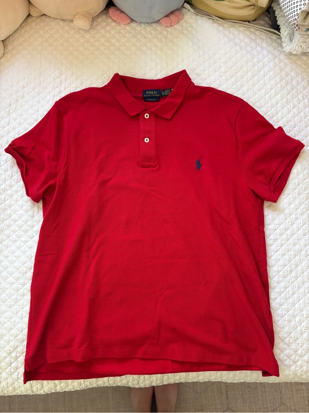 Ralph Lauren Red Polo Shirt with Navy Pony Embroidery - Picture 2 of 5